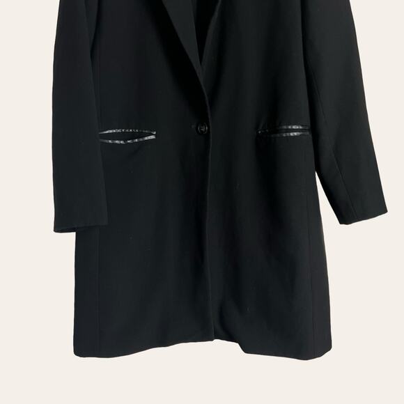 Waverly Grey Hudson Black Leather Trim Single Breasted Car Coat Size M - Picture 6 of 11